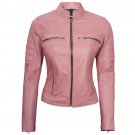 Pink Cafe Racer Leather Jacket