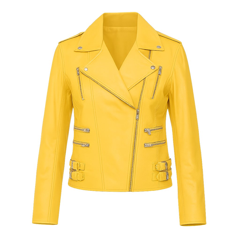 Yellow Leather Biker Jacket