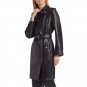 Black Slim Fit Leather Coat with Belt