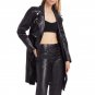 Black Slim Fit Leather Coat with Belt