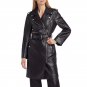 Black Slim Fit Leather Coat with Belt