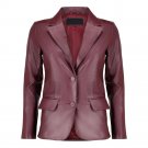 Maroon Two Button Leather Blazer
