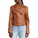 Brown Asymmetrical Leather Moto Jacket