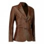 Elegant Two Button Dark Brown Leather Blazer