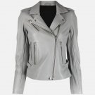 Ashley Grey Biker Leather Jacket