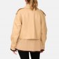Women Beige Cropped Leather Jacket