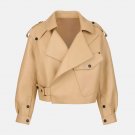 Women Beige Cropped Leather Jacket