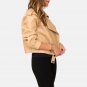 Women Beige Cropped Leather Jacket