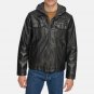 Men Black Hooded Leather Jacket