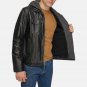 Men Black Hooded Leather Jacket