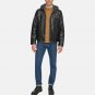 Men Black Hooded Leather Jacket