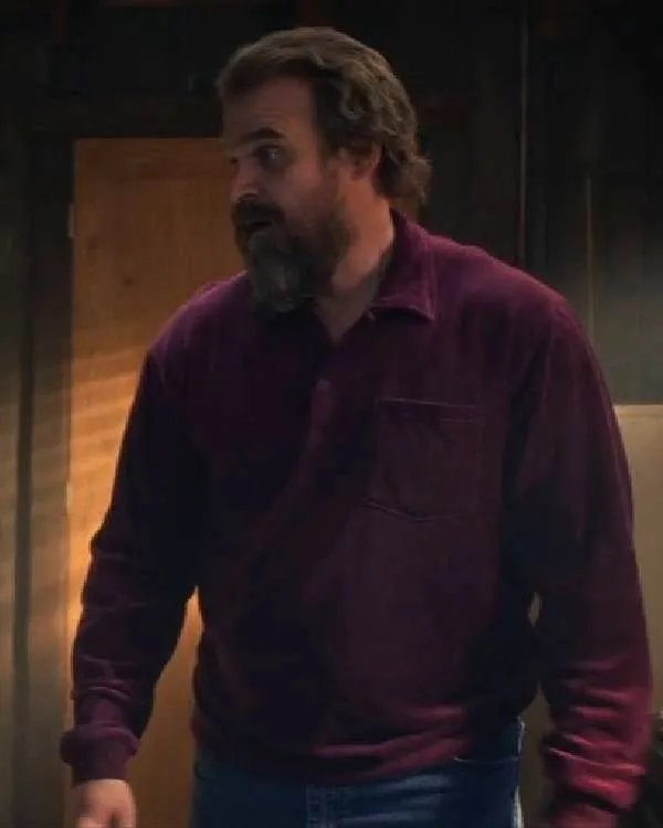 Stranger Things S05 David Harbour Purple Shirt
