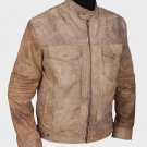 Mens Khakhi Distressed Café Racer Vintage Jacket