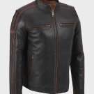 Mens Brown Stripe Cafe Racer Jacket
