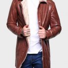 Mens Mid-Length Brown Shearling Leather Coat