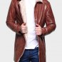 Mens Mid-Length Brown Shearling Leather Coat