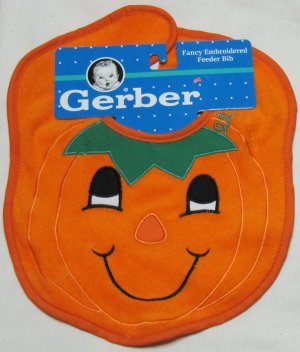 Gerber Pumpkin Face Embroidered Baby Feeder Bib 11 x 9 In