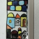 Mezuzah Ceramic Colorful Rooftops and Wall Motif 4 x 1.25 Inches