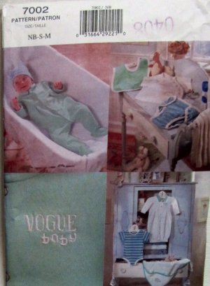 VOGUE 7002 Infant Baby Pattern PJs Romper and More Uncut