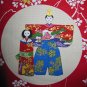 Japanese Scroll Man and Woman in Asian Garb Red Floral 23x14 In NIB