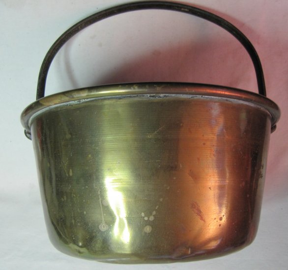 Vintage Brass Bucket 12x6 In with Hand 6 In Tall Iron Handle