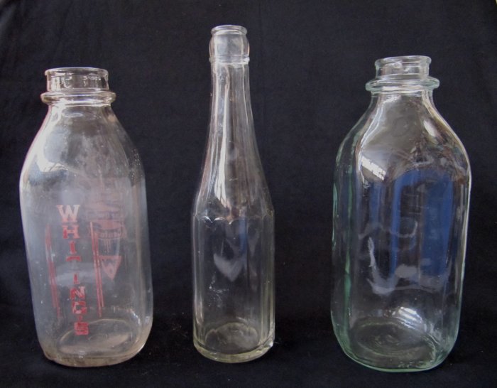 Lot of 3 Vintage Bottles Whiting's Dairy, Plain Milk and Paneled Clear ...