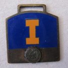 Antique 1920's University of Illinois Letter I Brass Cloisonne Medal Badge Pin 1.25 In Orange Blue