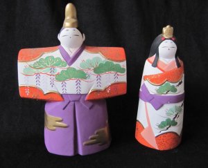 Vintage Japanese Handpainted Ceramic Man Woman Couple Figurines with Artist Mark
