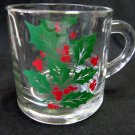 Holly Leaf and Berry Christmas Clear Glass Coffee Mug 3 In MINT