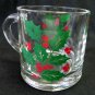 Holly Leaf and Berry Christmas Clear Glass Coffee Mug 3 In MINT