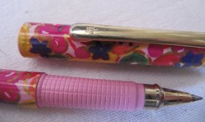 Vintage 1990s CROWN Roller Pen Floral Flower Colorful Barrel