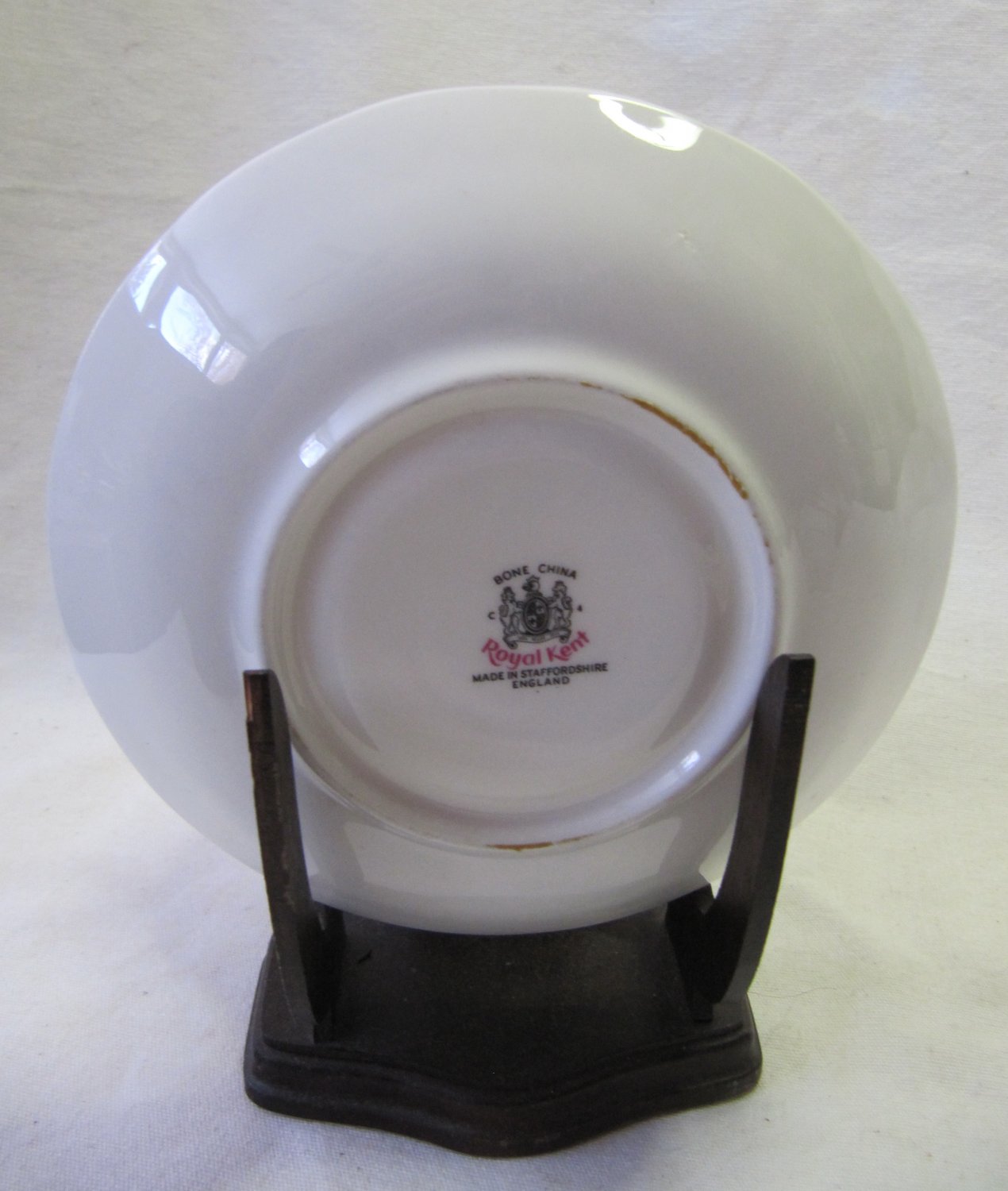 Vintage ROYAL KENT Staffordshire Cup & Saucer Bone China White w Blue