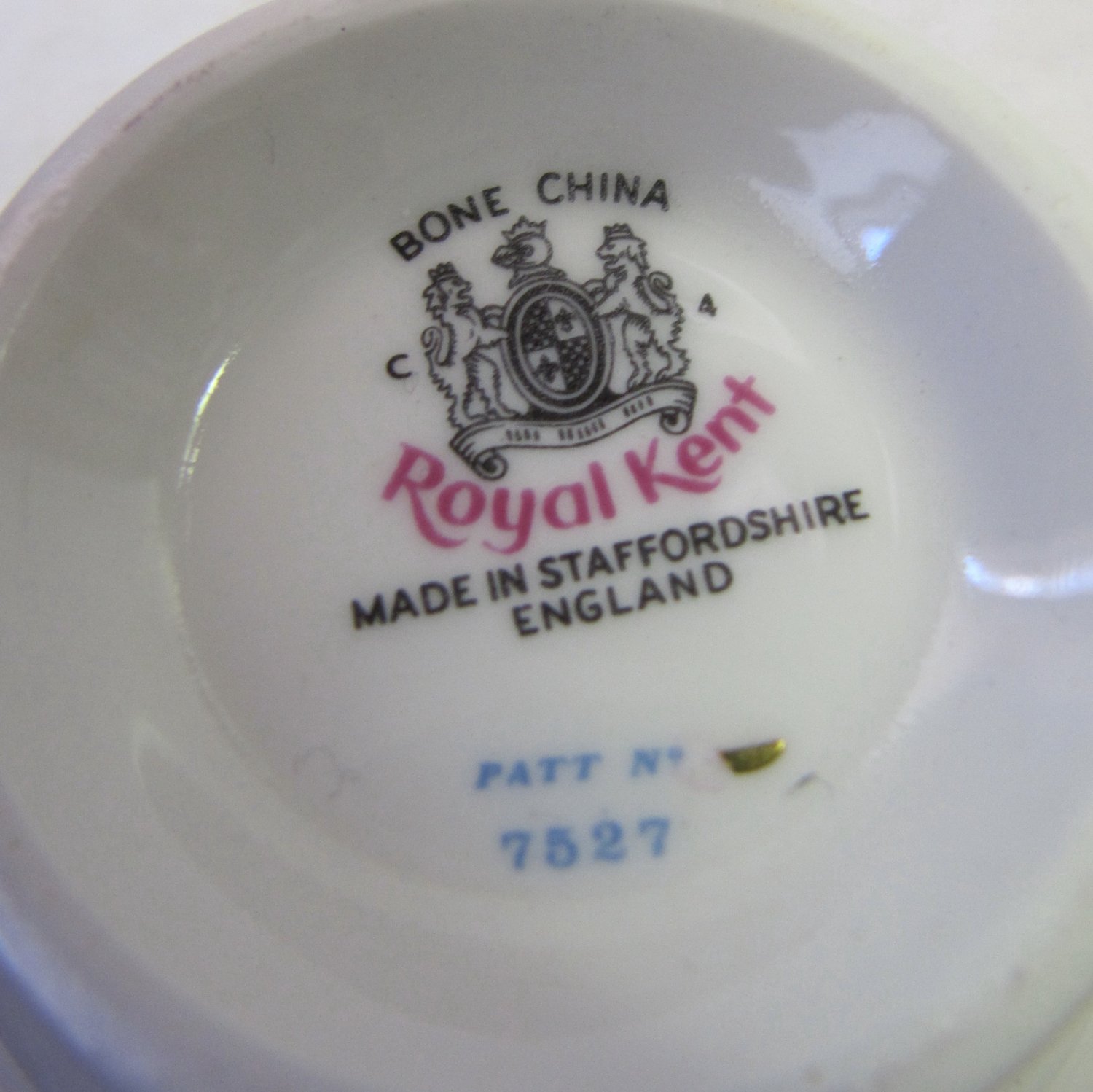 Vintage ROYAL KENT Staffordshire Cup & Saucer Bone China White w Blue