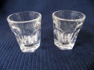 Set of Two Shot Glasses Clear Glass Six Panel Sides 2 In Tall