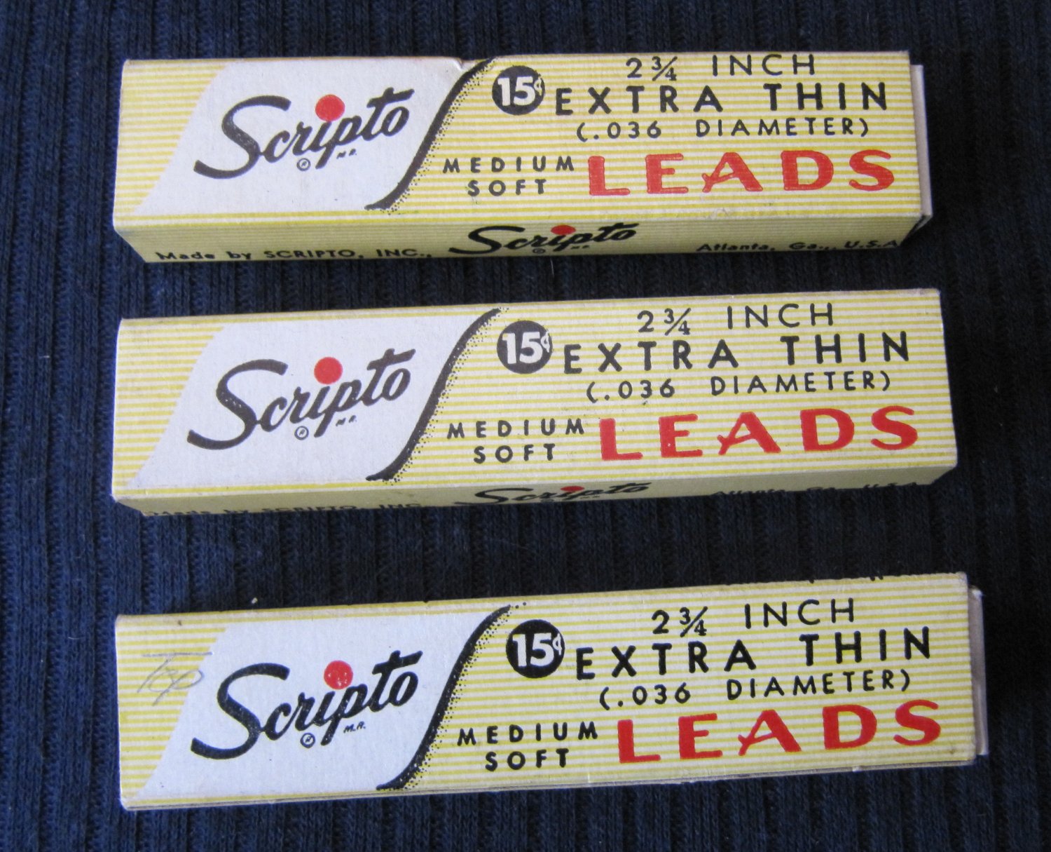 Lot of 3 Vintage Boxes of Scripto Pencil Leads 2.75" Extra Thin .036 Medium Soft F 840HB Atlanta