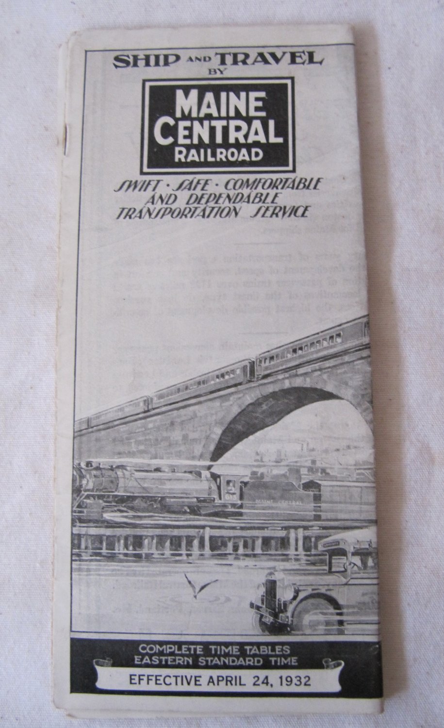 Vintage 1932 Railroad Schedule Time Table Maine Central Railroad