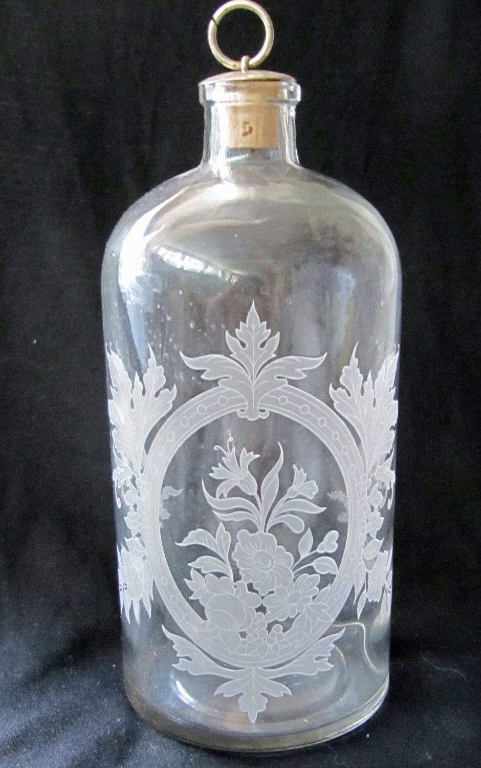 Download Vintage Etched Clear Glass Bottle with Stopper Floral Leaf ...