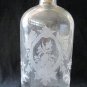 Vintage Etched Clear Glass Bottle with Stopper Floral Leaf Design 8-3/8 Inches