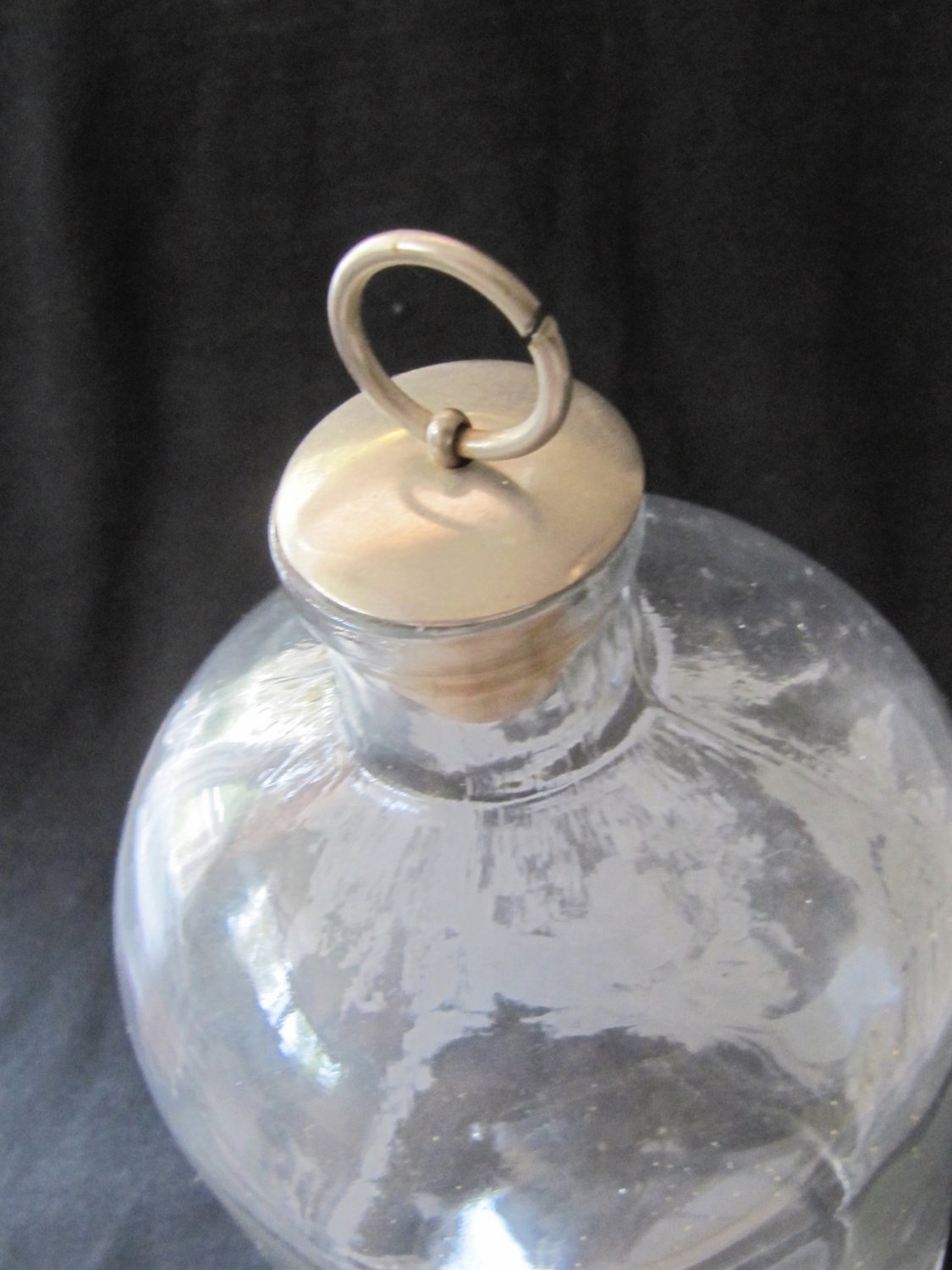 Download Vintage Etched Clear Glass Bottle with Stopper Floral Leaf Design 8-3/8 Inches