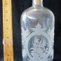 Vintage Etched Clear Glass Bottle with Stopper Floral Leaf Design 8-3/8 Inches