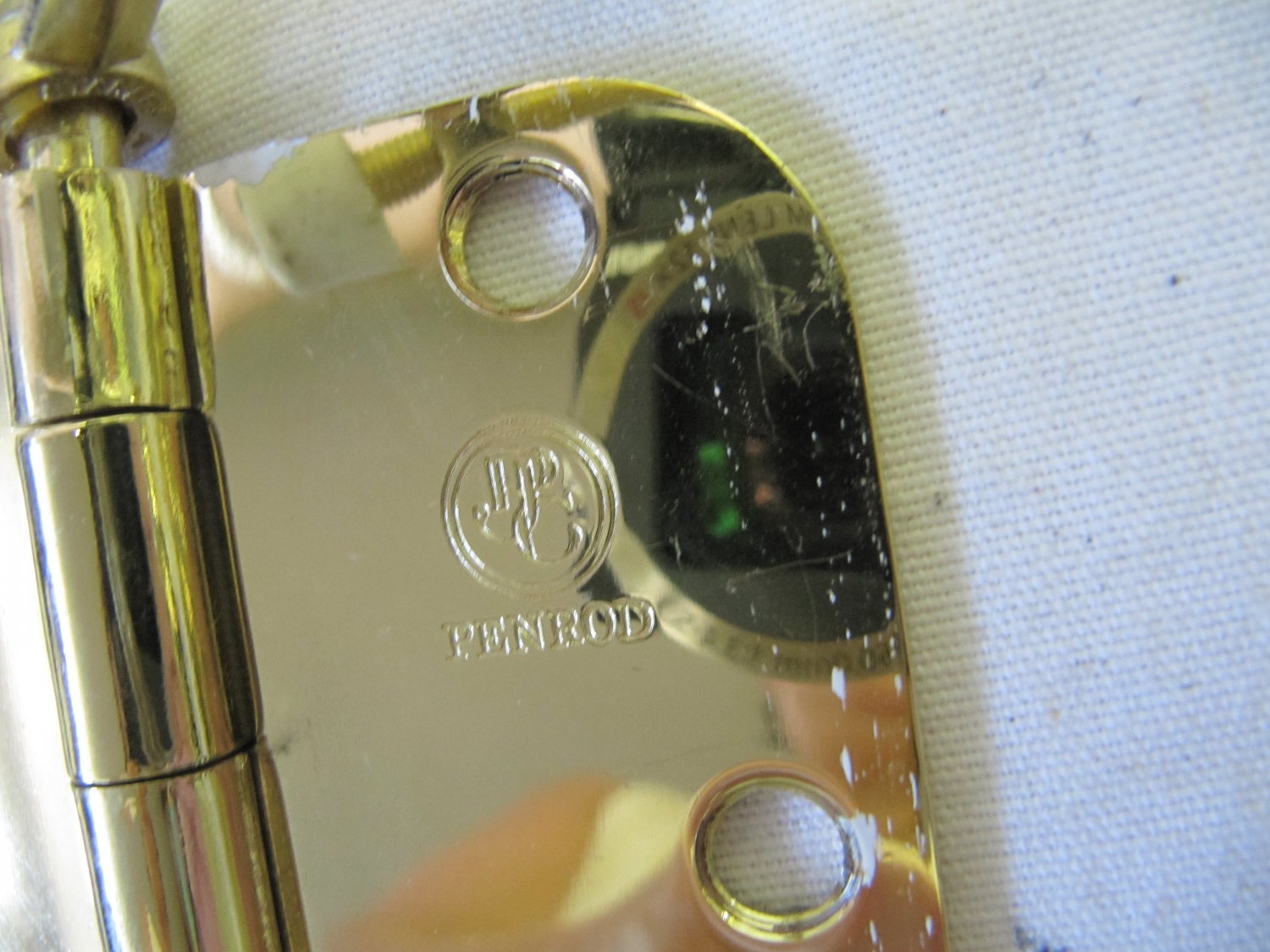 PENROD Bright Brass Door Hinge with Stop Bumpers 3.5 x 3.5 In Rounded