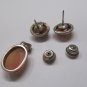 Vintage Handmade Italian Shell Cameo Set Pierced Earrings Pendant Pink Silver Setting .625 In