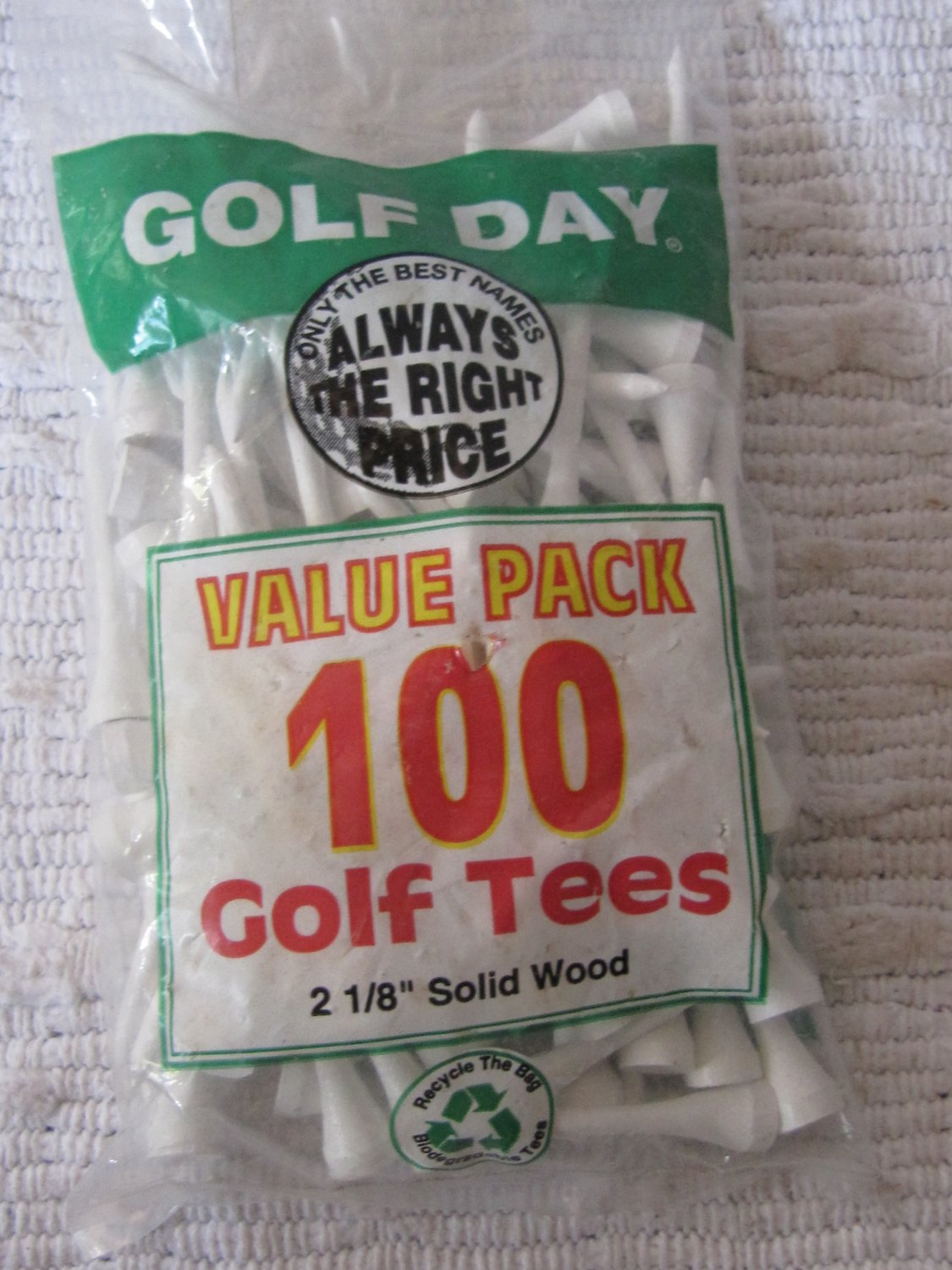 100 Golf Day Golf Tees Solid Wood Painted White 2-1/8" Size In Retail Package