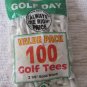 100 Golf Day Golf Tees Solid Wood Painted White 2-1/8" Size In Retail Package