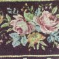 Vintage Needlepoint Pillow Brown w Pink Blue Rose Floral Design 19x11"