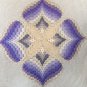 Vintage Needlepoint Satin Stitch Pillow Lt Blue with Blue Lavender Silver Cloverleaf Design 12x12 In