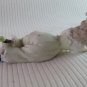 Vintage Bisque Porcelain Handpainted Figurine Woman Reclining Fancy Lace Dress & Hat Foot Raised