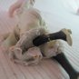 Vintage Bisque Porcelain Handpainted Figurine Woman Reclining Fancy Lace Dress & Hat Foot Raised