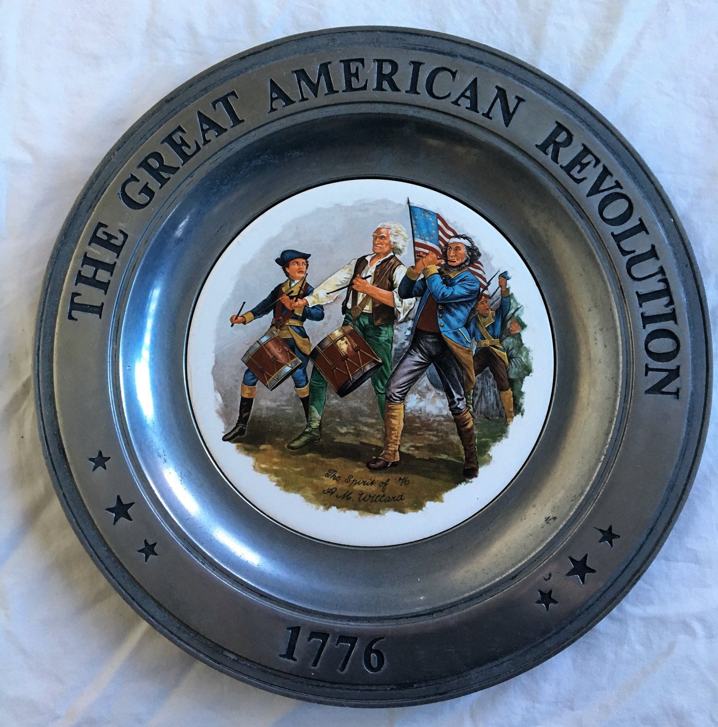 Set of Six American Revolution 1776 Commemorative Plates Pewter Ceramic Artwork