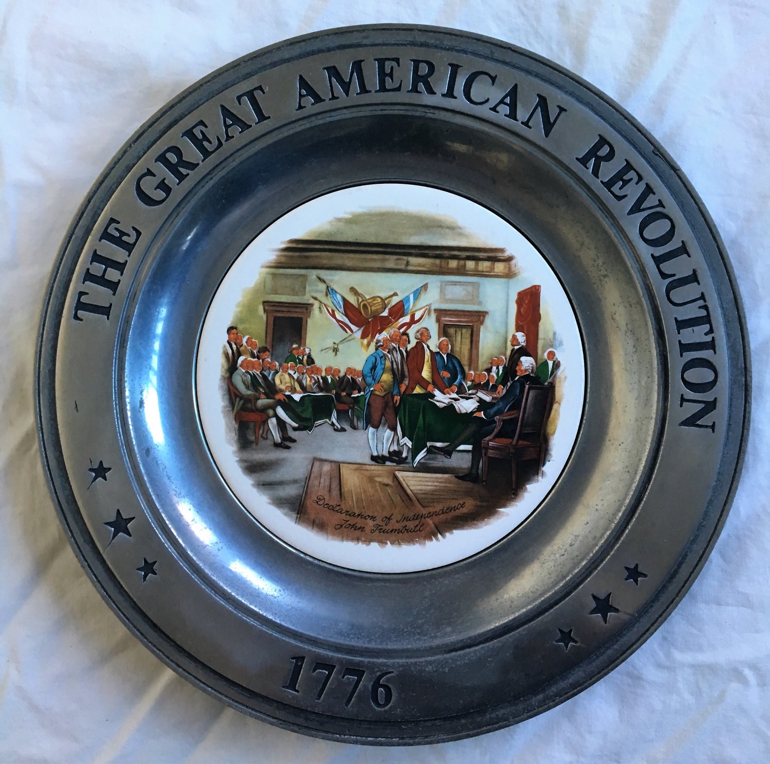 Set of Six American Revolution 1776 Commemorative Plates Pewter Ceramic